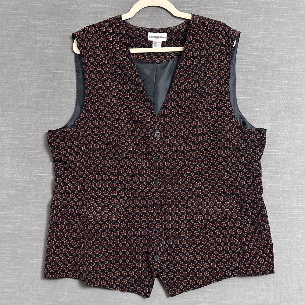 Vintage Alfred Dunner Vest 20 Burgundy Black Floral Button Front Boho 90s Y2K